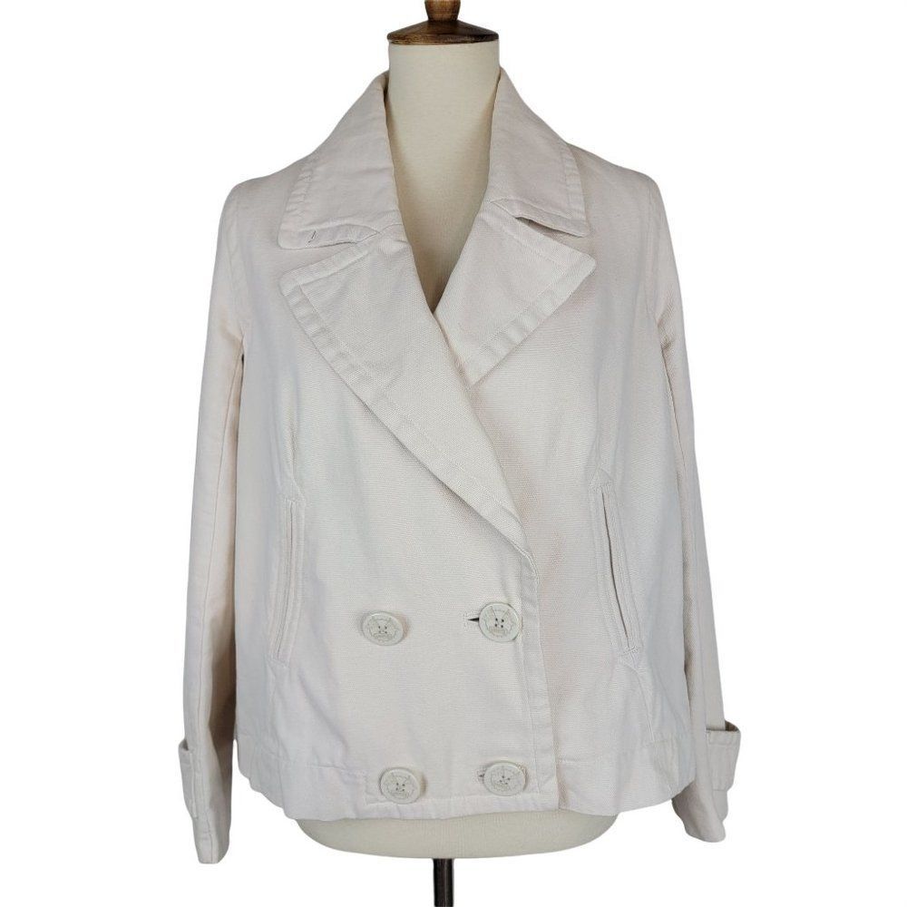 Vintage Lacoste Beige Oversized Cropped Double Breasted Cotton Twill Jacket EU40